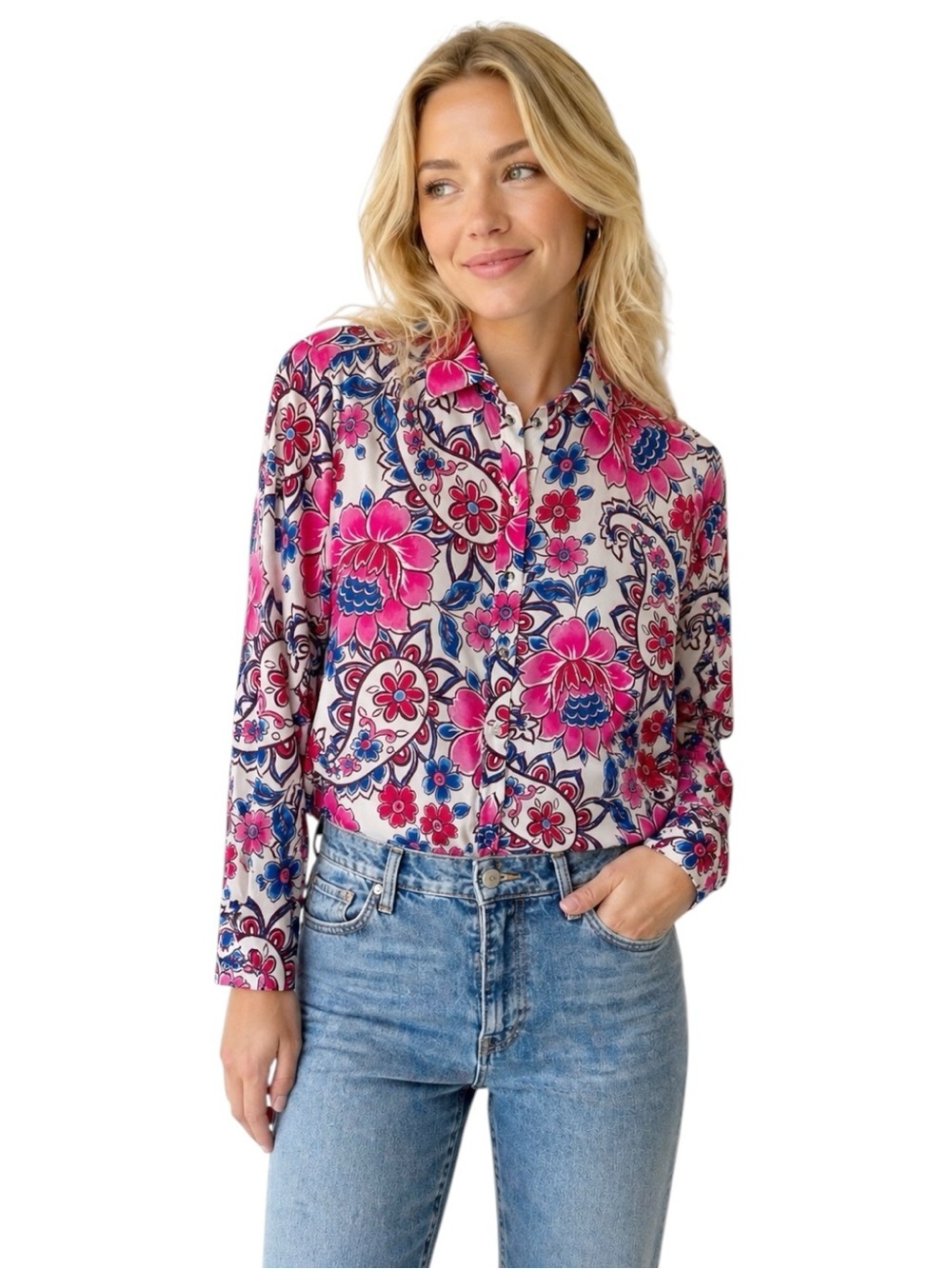 Zara Floral Blouse Pink and Blue Size XS (can fit small)